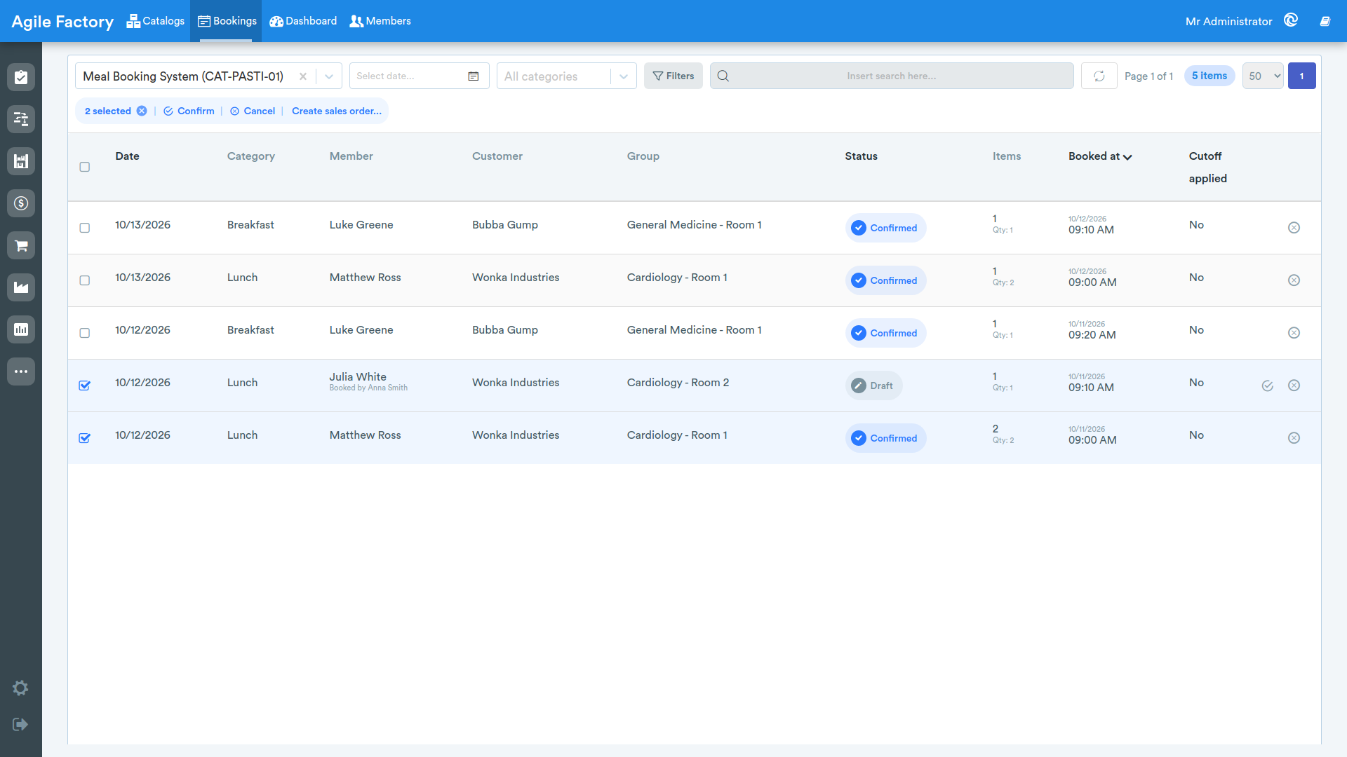 booking bulk actions