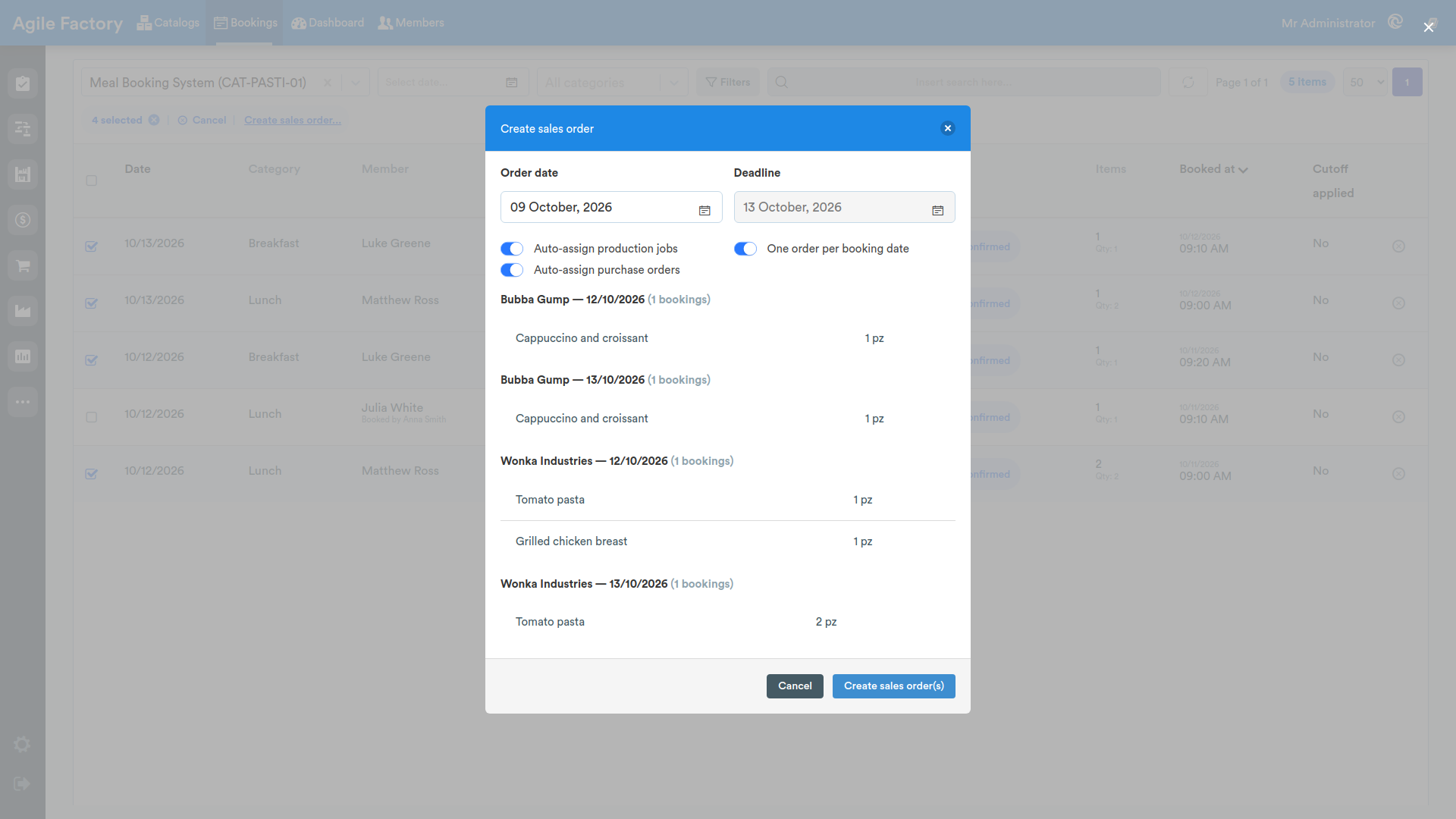create sales order dialog