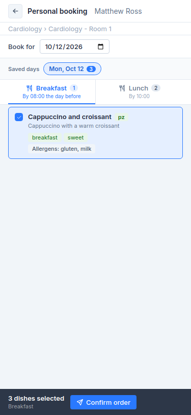 storefront menu - personalized booking
