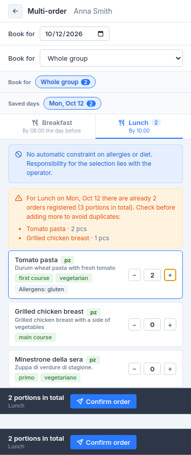 storefront menu - multi-order