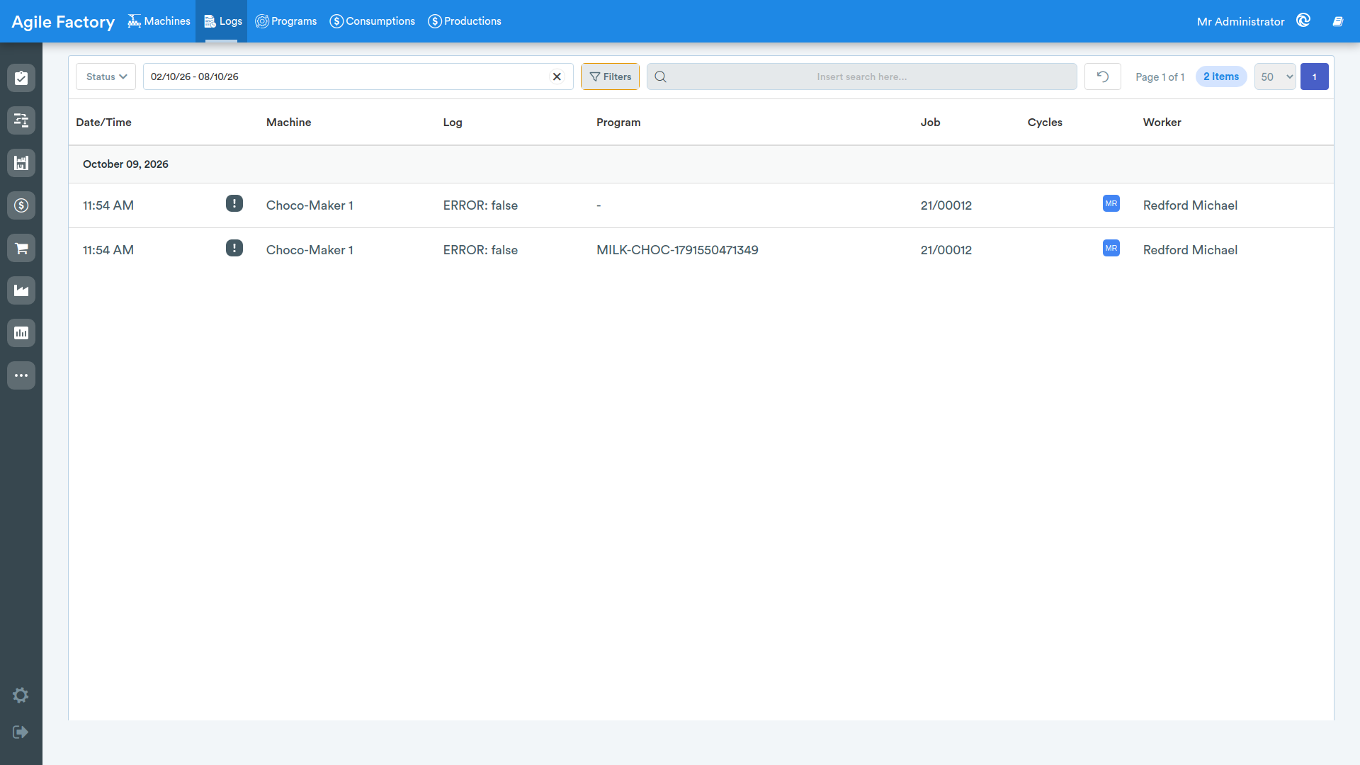 Machines logs filters