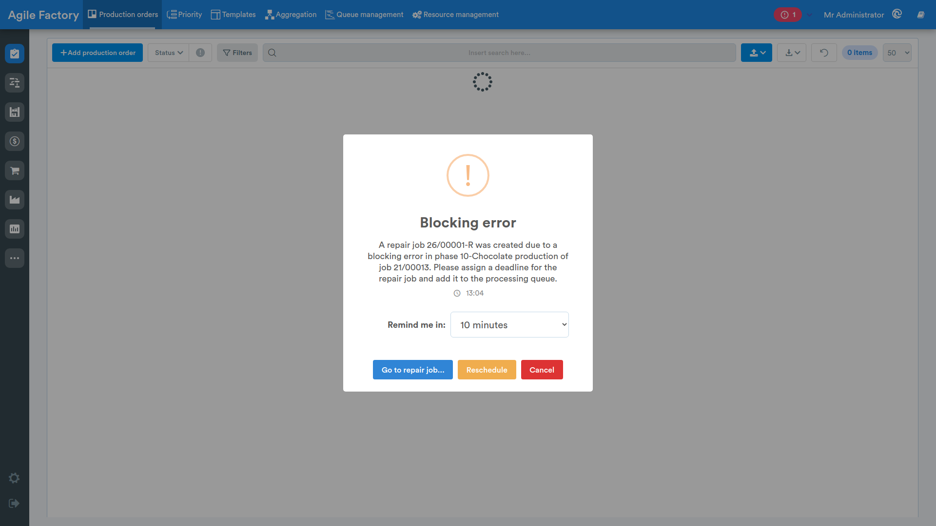 Blocking error notification
