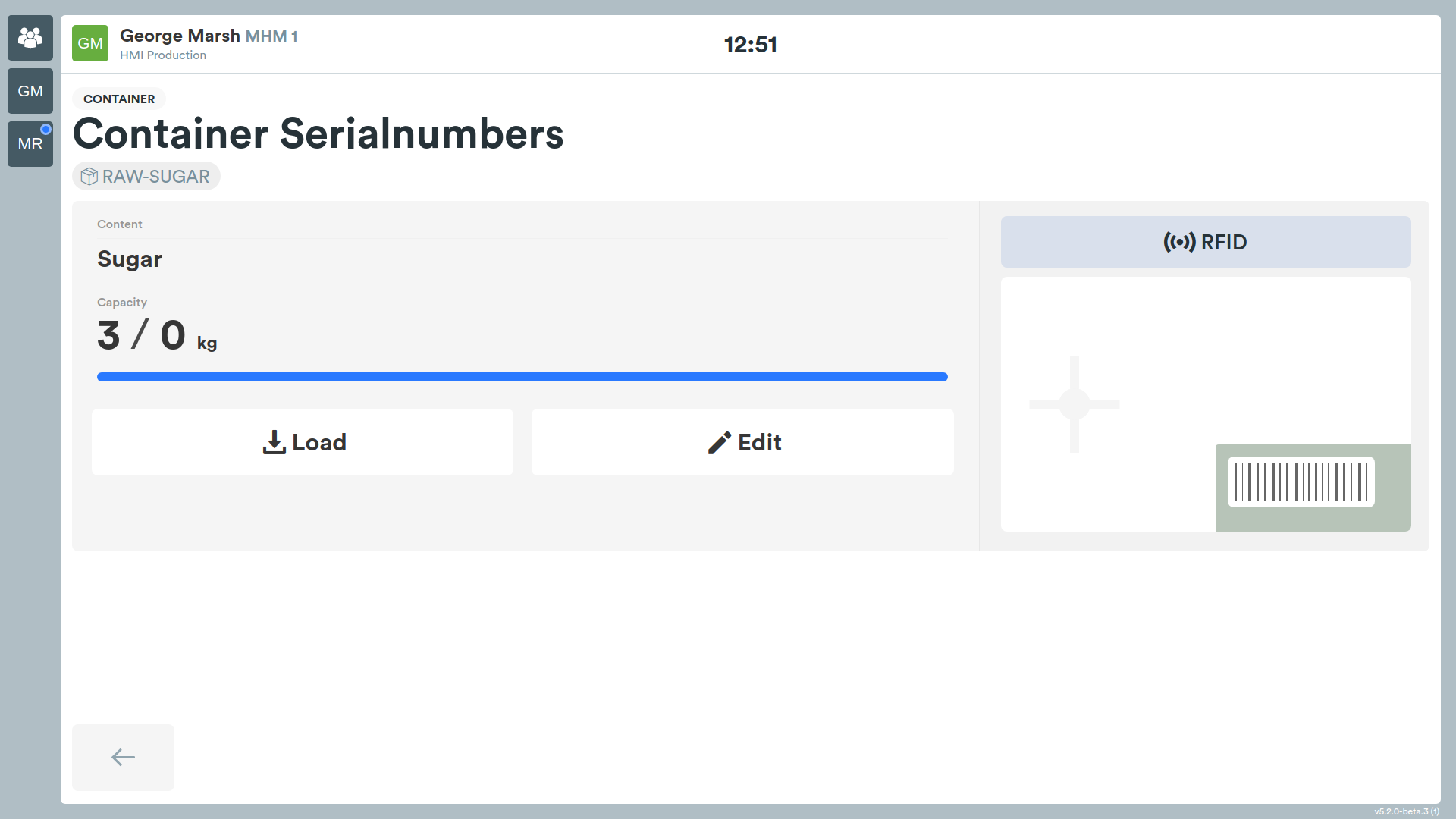 Containers > actions > quantity