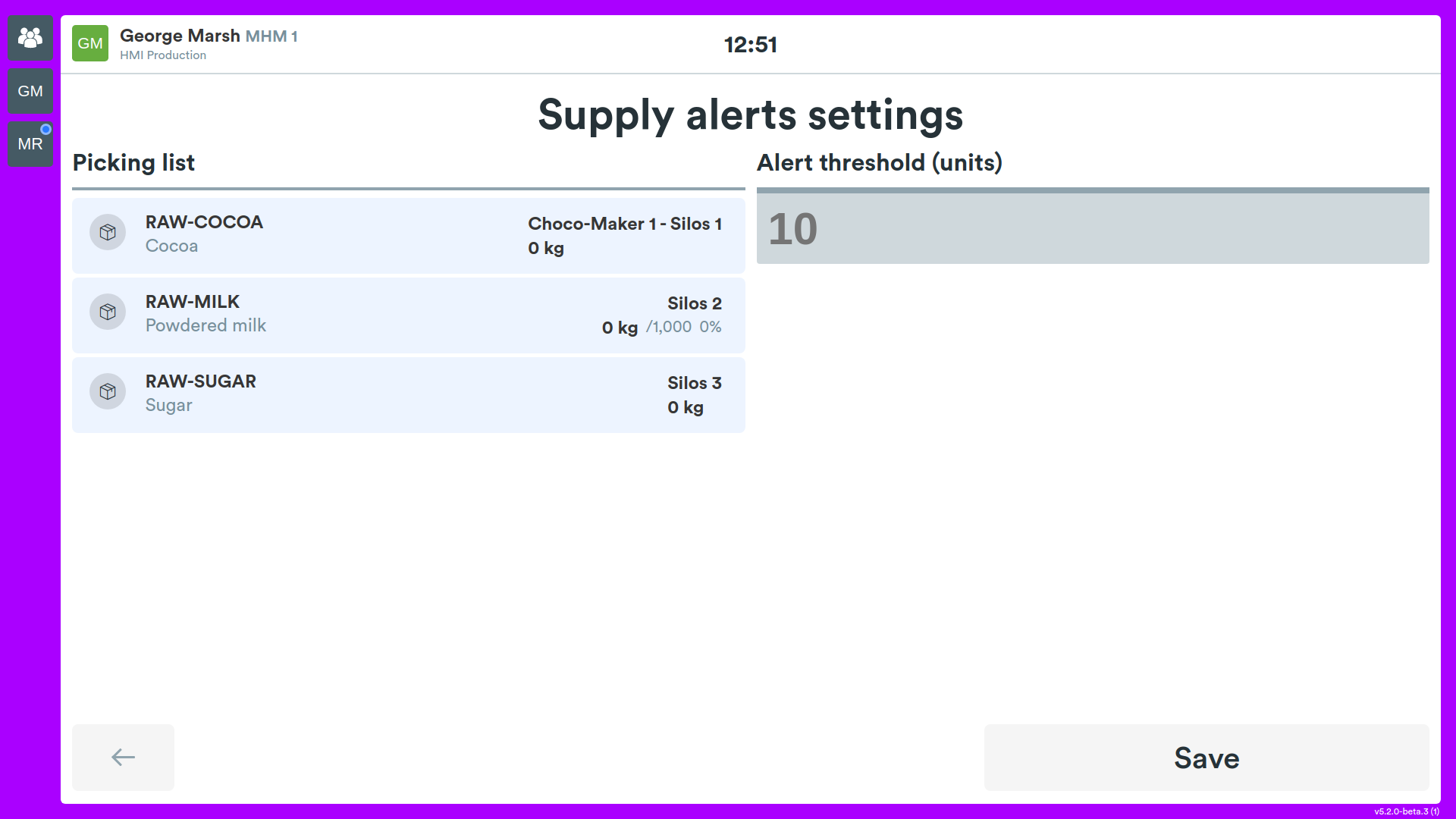 Supply > settings